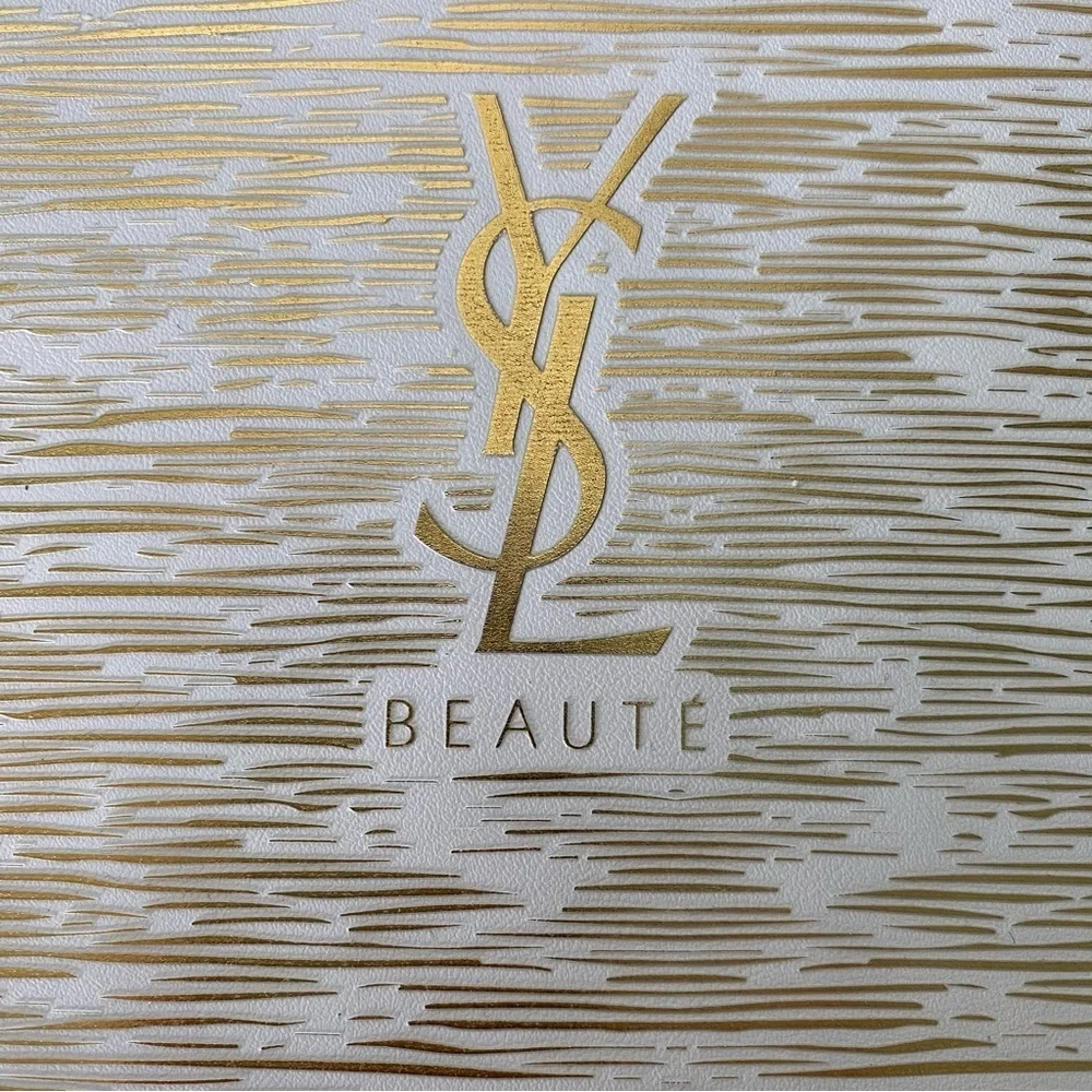YSL Beauté Yves Saint Laurent White and Gold Travel Pouch Bag